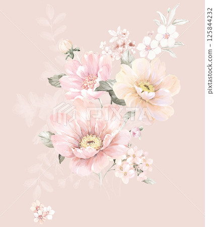 Elegant Hand Painted Scroll and Floral Design Sketches 125844232