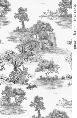 Elegant Hand Painted Scroll and Floral Design Sketches 125844250