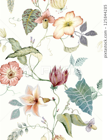 Charming Hand Rendered Scrollwork and Flower Graphics 125844285