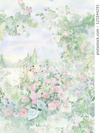 Charming Hand Rendered Scrollwork and Flower Graphics 125844291