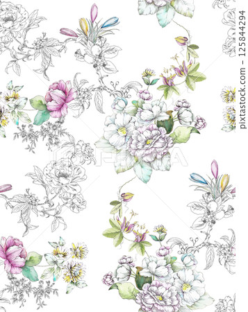 Charming Hand Rendered Scrollwork and Flower Graphics Charming Hand Rendered Scrollwork and Flower Graphics 125844294