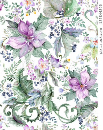 Charming Hand Rendered Scrollwork and Flower Graphics 125844296
