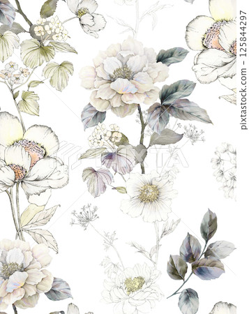 Charming Hand Rendered Scrollwork and Flower Graphics 125844297