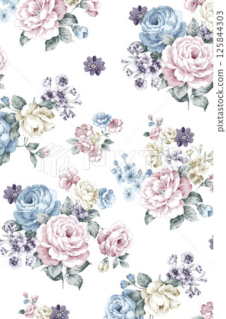 Charming Hand Rendered Scrollwork and Flower Graphics 125844303