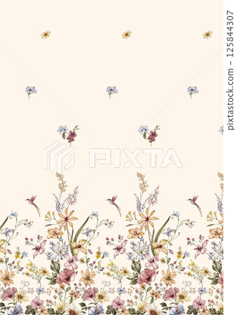 Charming Hand Rendered Scrollwork and Flower Graphics 125844307