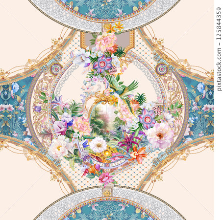 Exquisite Hand Crafted Curly Floral Pattern Compositions 125844359