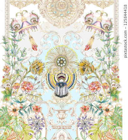 Beautiful Handmade Flower and Scroll Motif Drawings Beautiful Handmade Flower and Scroll Motif Drawings 125844418