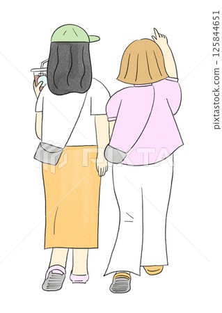 手繪插圖：在城鎮中行走的女性背影 125844651