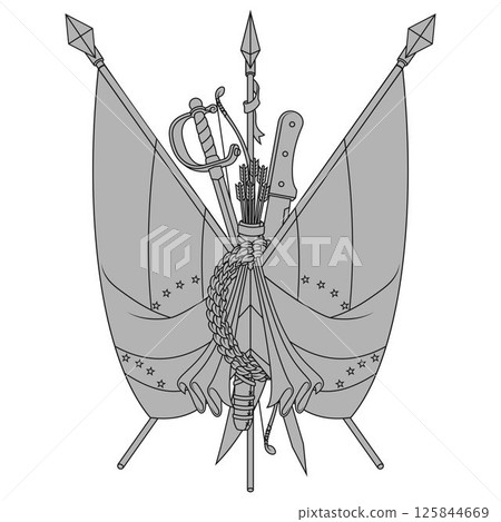 Venezuela flags with independence weapons 125844669