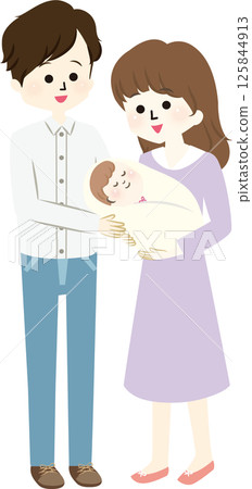幸福的夫婦抱著一個嬰兒 幸福的夫婦抱著一個嬰兒 125844913