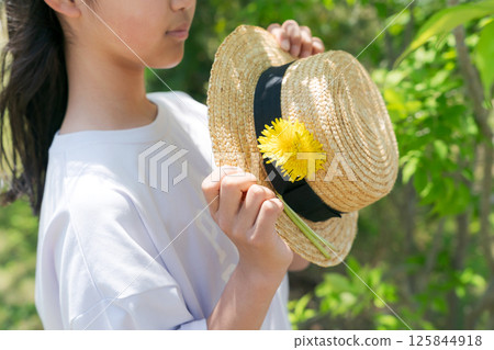A girl with a straw hat A girl with a straw hat 125844918