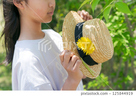 A girl with a straw hat 125844919