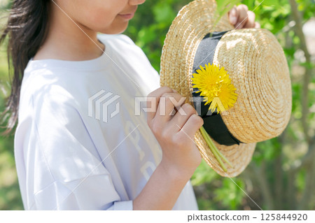 A girl with a straw hat 125844920