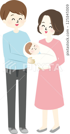 Illustration of a happy couple and baby 125845009