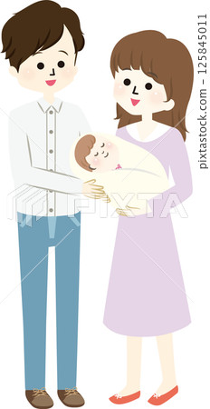 Illustration of a happy couple and their baby Illustration of a happy couple and their baby 125845011