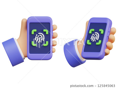 Hand holding a fingerprint recognition phone 3D graphic Hand holding a fingerprint recognition phone 3D graphic 125845063