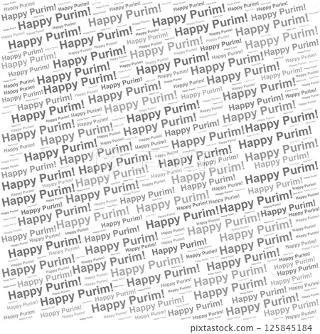 Word cloud with Happy Purim repeated, themed for Jewish joyful festival, costume parties, and celebration. 125845184