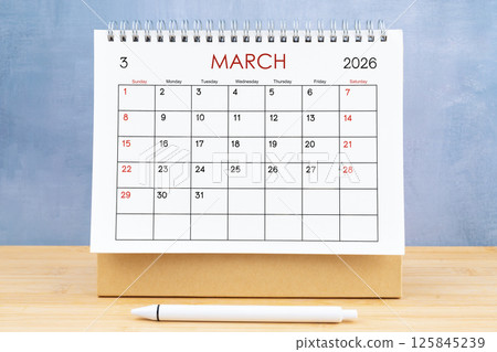 March 2026, Monthly desk calendar for 2026 year. March 2026, Monthly desk calendar for 2026 year. 125845239