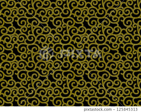 Seamless black background with gold lines and arabesque pattern 125845313