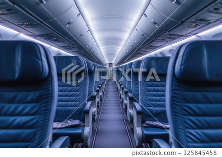 Modern Airplane Interior with Empty Passenger Seats 125845458