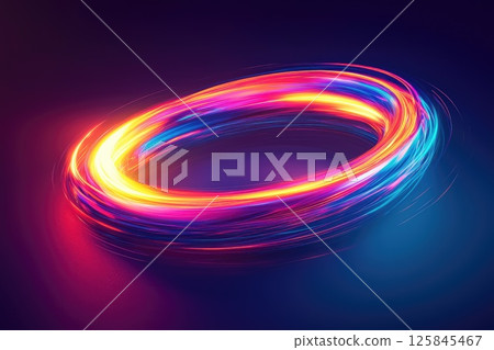 Radiant Neon Light Ring Illuminating Futuristic Energy Against Dark Background 125845467