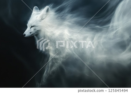 Ethereal Arctic Fox in Motion with Fluffy Translucent Fur Ethereal Arctic Fox in Motion with Fluffy Translucent Fur 125845494