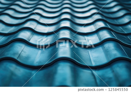 The blue roof has a wavy pattern, The roof is made of blue material and has a unique, wavy design. 125845550