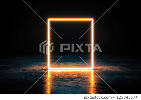 Neon Rectangle with Shifting Colors in Dark Background Neon Rectangle with Shifting Colors in Dark Background 125845574
