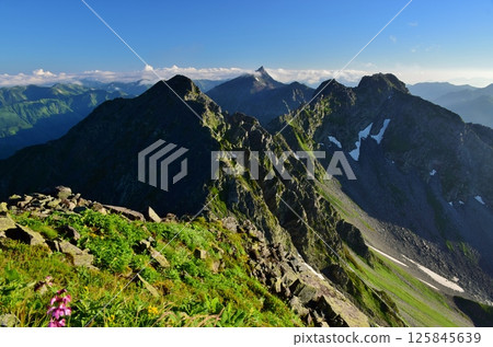 The peaks of the Northern Alps as seen from Mount Hotaka The peaks of the Northern Alps as seen from Mount Hotaka 125845639