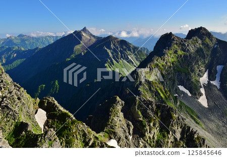從穗高山眺望北阿爾卑斯山峰 從穗高山眺望北阿爾卑斯山峰 125845646