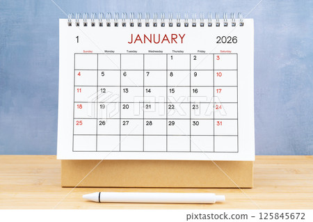 January 2026, Monthly desk calendar for 2026 year. January 2026, Monthly desk calendar for 2026 year. 125845672