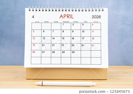 April 2026, Monthly desk calendar for 2026 year. 125845673