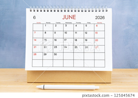 June 2026, Monthly desk calendar for 2026 year. June 2026, Monthly desk calendar for 2026 year. 125845674