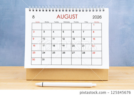 August 2026, Monthly desk calendar for 2026 year. 125845676