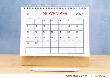 November 2026, Monthly desk calendar for 2026 year. 125845679