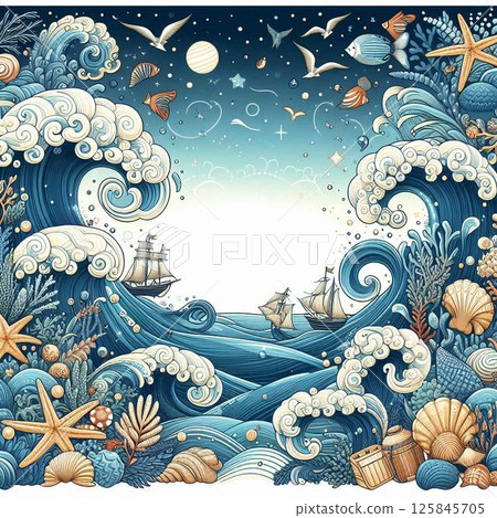 Ocean illustration card 125845705