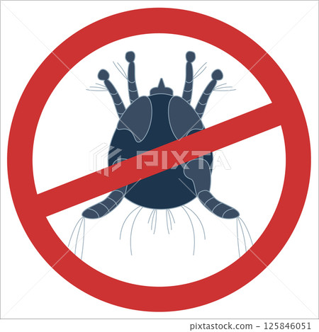 Mite control icon with red prohibition sign indicating pest prevention Mite control icon with red prohibition sign indicating pest prevention 125846051