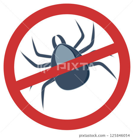Tick control icon with red prohibition sign indicating pest prevention Tick control icon with red prohibition sign indicating pest prevention 125846054