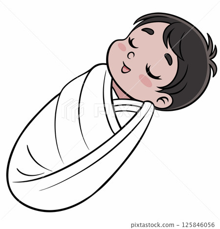 Cute brunette baby wrapped in blanket sleeping peacefully Cute brunette baby wrapped in blanket sleeping peacefully 125846056