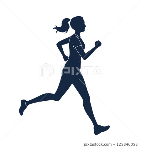 Silhouette of young female runner in motion Silhouette of young female runner in motion 125846058