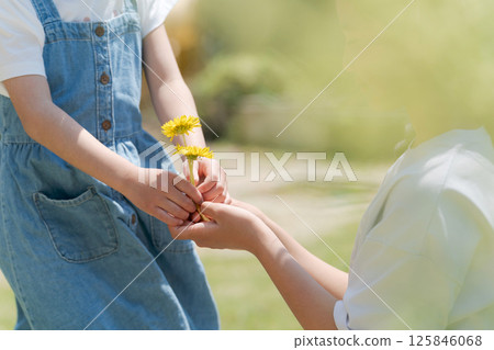 A girl handing over a dandelion A girl handing over a dandelion 125846068