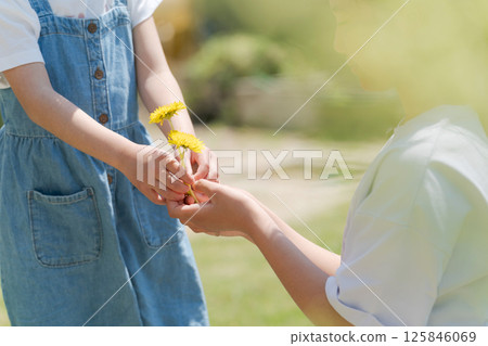 A girl handing over a dandelion A girl handing over a dandelion 125846069