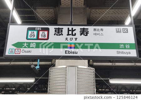 Station sign Ebisu Station Saikyo Line Shonan Shinjuku Line 125846124