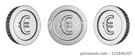 Silver euro coin seen from three directions. 3DCG illustration of a transparent coin 125846207