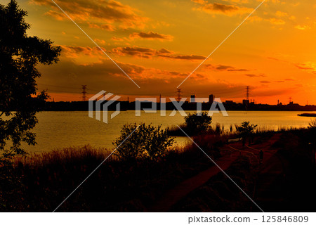 Evening view of Lake Teganuma from Teganohashi Bridge, Chiba Prefecture Evening view of Lake Teganuma from Teganohashi Bridge, Chiba Prefecture 125846809