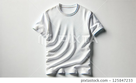 Plain white t-shirt displayed flat against a white background, viewed from a slightly higher angle. The t-shirt is perfectly smooth and centered, highlighting its high-quality fabric with no wrinkles 125847233
