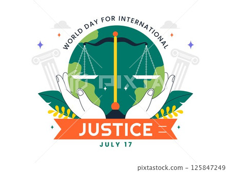World Day for International Justice Vector Illustration on July 17 Featuring the Earth, Law Book, Scales of Justice, and Judge's Gavel in a Background 125847249