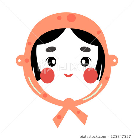 Illustration of an Okame mask with a hand towel Illustration of an Okame mask with a hand towel 125847537