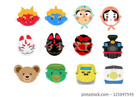 Cute festival mask illustration set 125847545