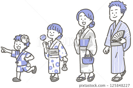 一家人穿著浴衣行走的插圖集 125848227